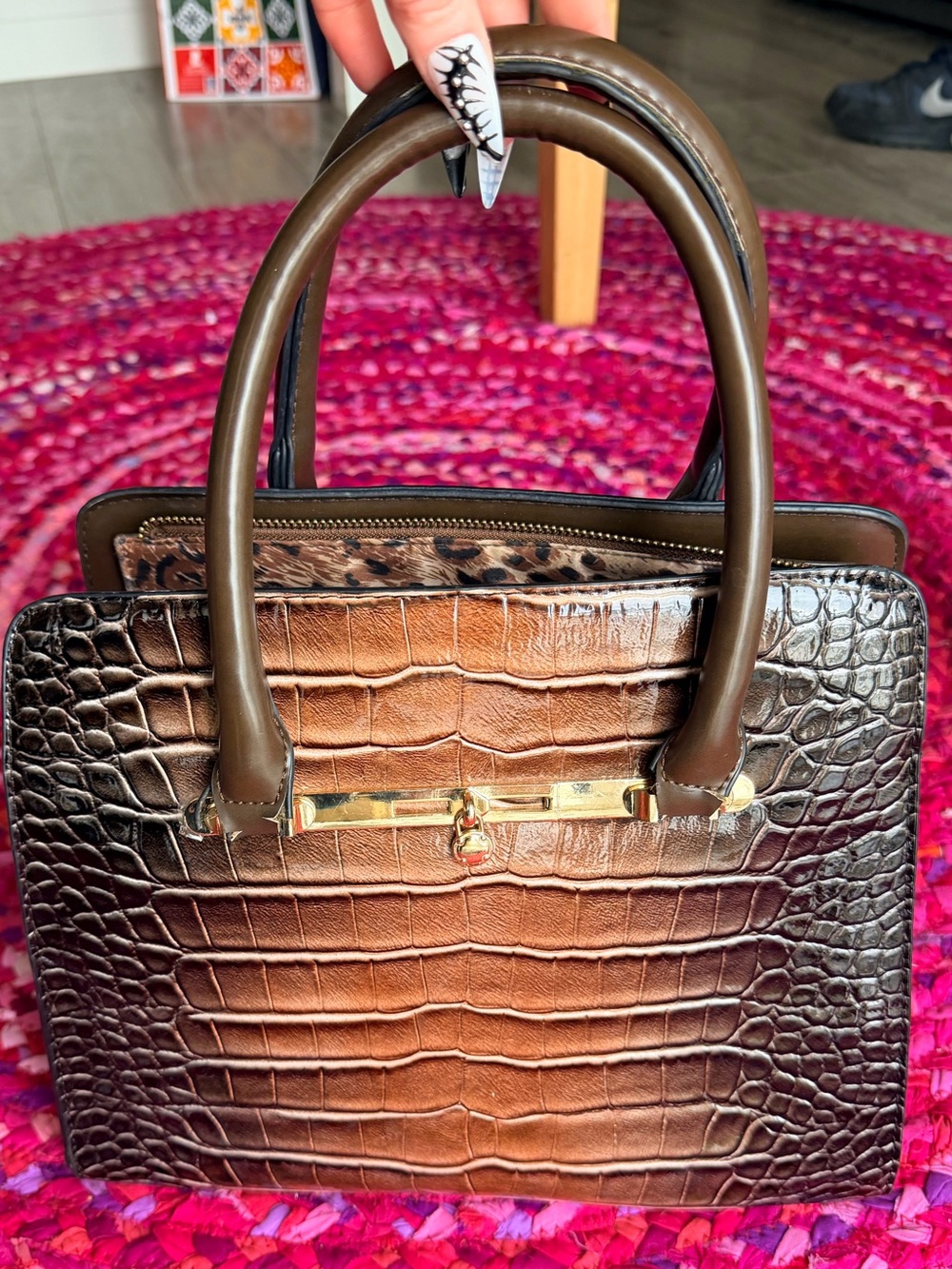 Source Unknown Brown Ombre Croc-Embossed Top-Handle Satchel